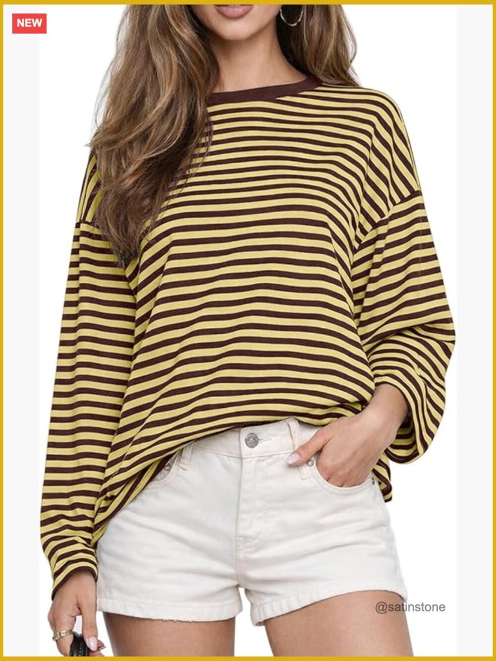 Oversized Striped Long Sleeve Crewneck Tee Y2K Casual Top